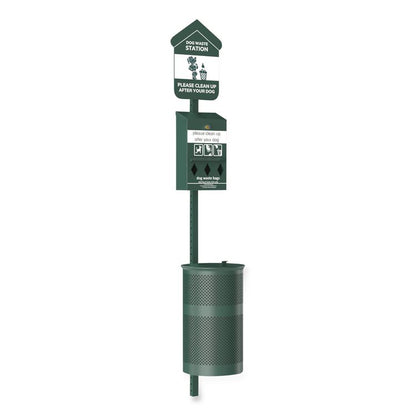 Pet Waste Station Kit with Roll Bag Locking Dispenser, 11.5 Gallon Round Lidded Trash Can, Pole, and Glow-in-the-Dark Sign