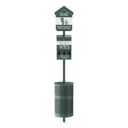 Pet Waste Station Kit with Roll Bag Locking Dispenser, 11.5 Gallon Round Lidded Trash Can, Pole, and Glow-in-the-Dark Sign