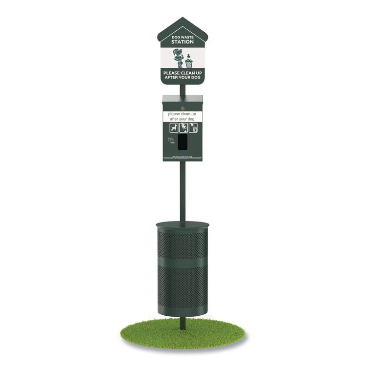 Pet Waste Station Starter Kit with Header Bag Dispenser, Bags and Liners, 11.5 gal, Top Door, Green
