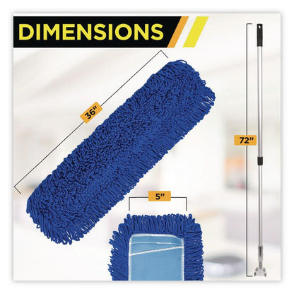 All-In-One Microfiber Dust Mop Set with Telescopic Handle, 36 x 5, Blue Microfiber Head, 40" to 72" Silver Aluminum Handle