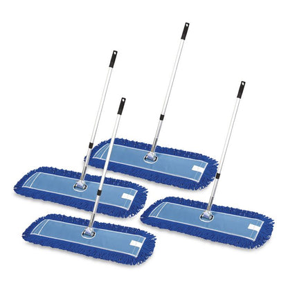 All-In-One Microfiber Dust Mop Set with Telescopic Handle, 36 x 5, Blue Microfiber Head, 72" Silver Aluminum Handle, 4/Kit