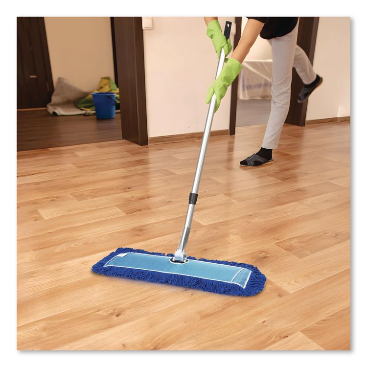 All-In-One Microfiber Dust Mop Set with Telescopic Handle, 36 x 5, Blue Microfiber Head, 72" Silver Aluminum Handle, 4/Kit