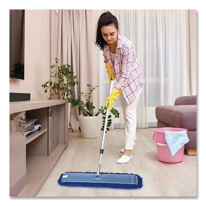 All-In-One Microfiber Dust Mop Set with Telescopic Handle, 48 x 5, Blue Microfiber Head, 40" to 72" Silver Aluminum Handle