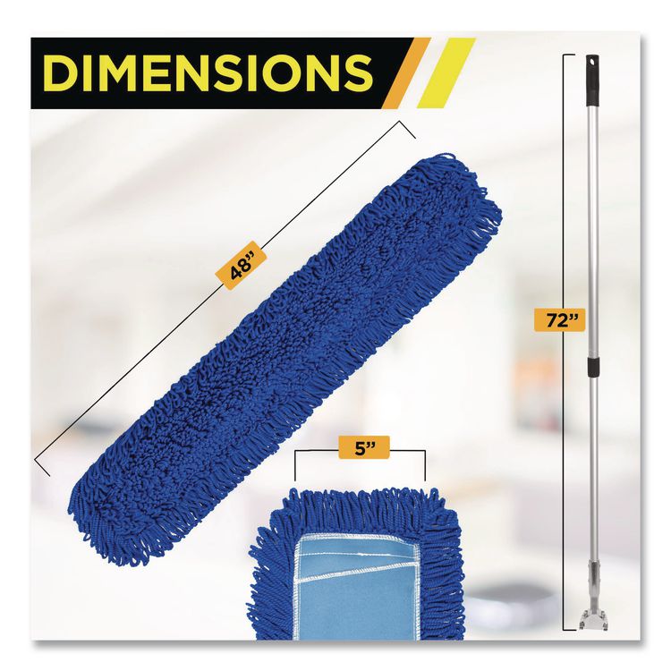 All-In-One Microfiber Dust Mop Set with Telescopic Handle, 48 x 5, Blue Microfiber Head, 72" Silver Aluminum Handle, 4/Kit