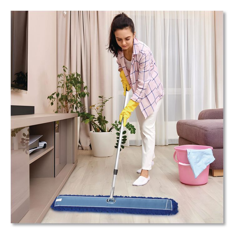 All-In-One Microfiber Dust Mop Set with Telescopic Handle, 60 x 5, Blue Microfiber Head, 72" Silver Aluminum Handle, 4/Kit