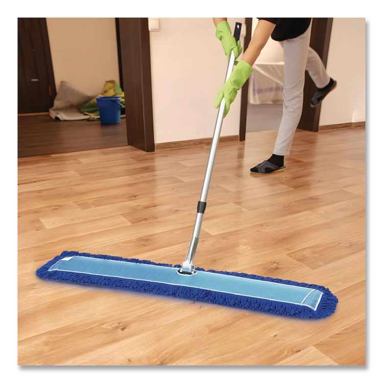All-In-One Microfiber Dust Mop Set with Telescopic Handle, 60 x 5, Blue Microfiber Head, 72" Silver Aluminum Handle, 4/Kit