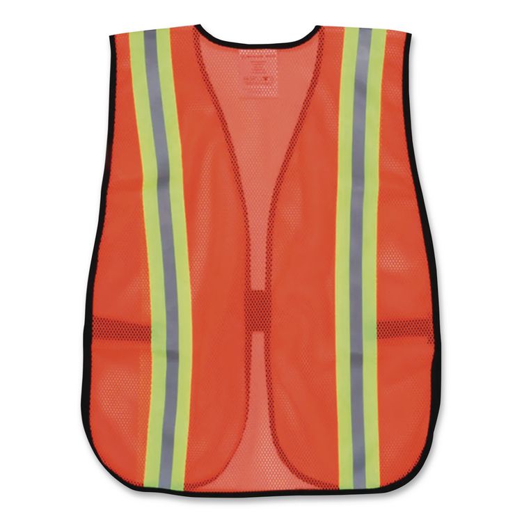 Orange Safety Vest, 2" Reflective Strips, Polyester, Side Straps, One Size Fits All, Bright Orange