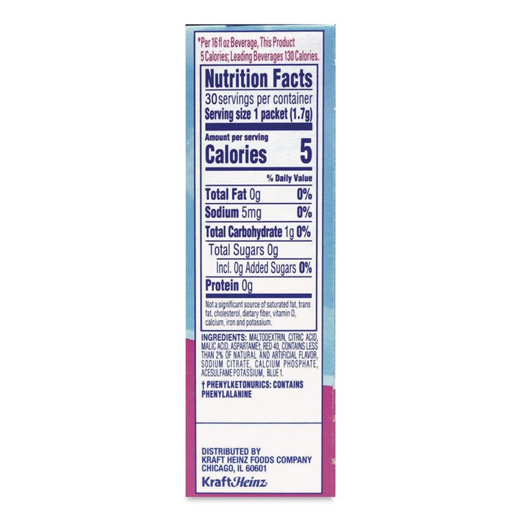 Flavored Drink Mix, Raspberry Ice, 0.08 oz Packet, 30/Box