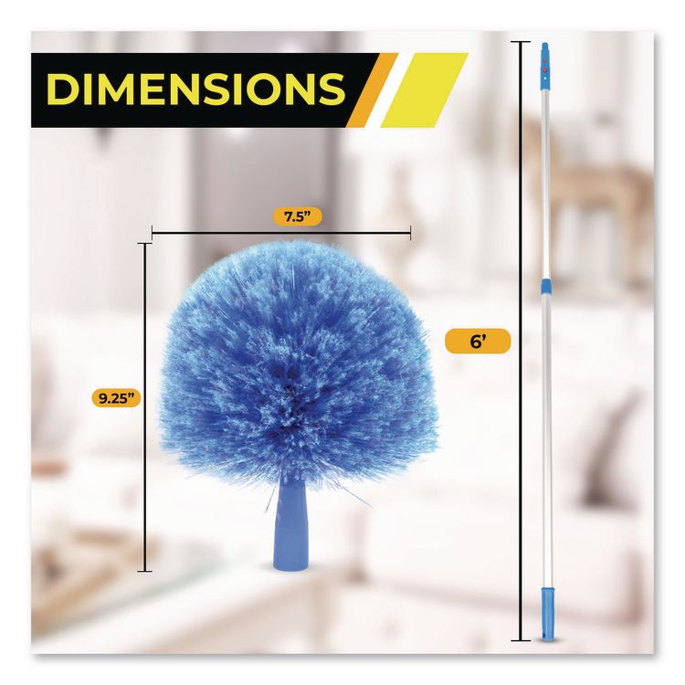 Cobweb/Corner Duster Brush with Telescopic Pole, 3 ft to 6 ft Handle, 2/Kit