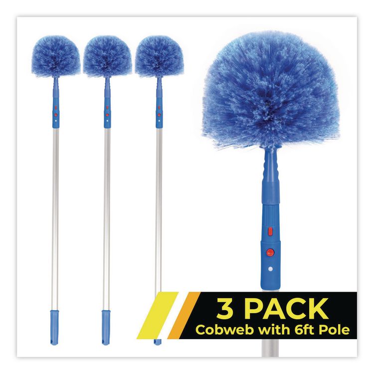 Cobweb/Corner Duster Brush with Telescopic Pole, 3 ft to 6 ft Handle, 3/Kit
