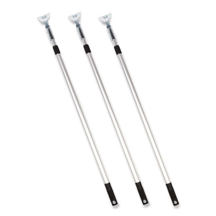 72" Aluminum Telescopic Dust Mop Handle, 1" dia x 42" to 72", Silver, 3/Pack