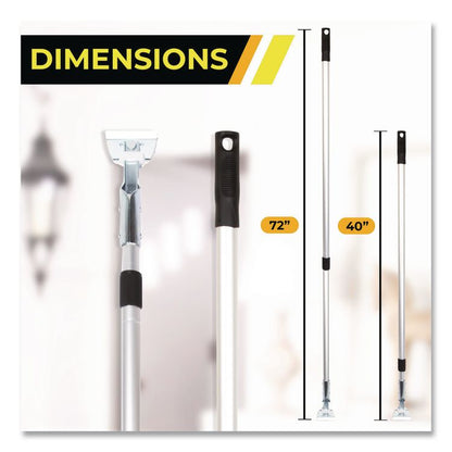 72" Aluminum Telescopic Dust Mop Handle, 1" dia x 42" to 72", Silver, 3/Pack