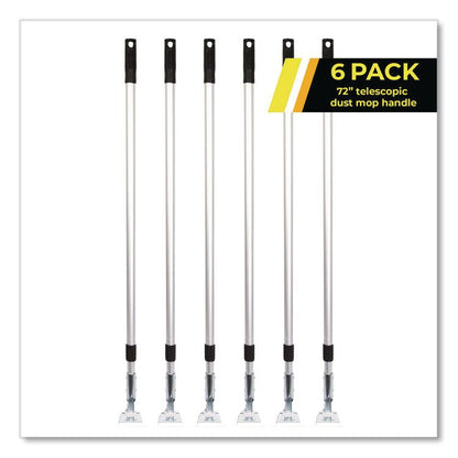 72" Aluminum Telescopic Dust Mop Handle, 1" dia x 42" to 72", Silver, 6/Pack