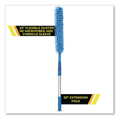 Flexible Wand Duster with Microfiber and Chenille Sleeve and 20" Pole