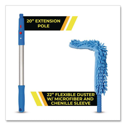 Flexible Wand Duster with Microfiber and Chenille Sleeve and 20" Pole