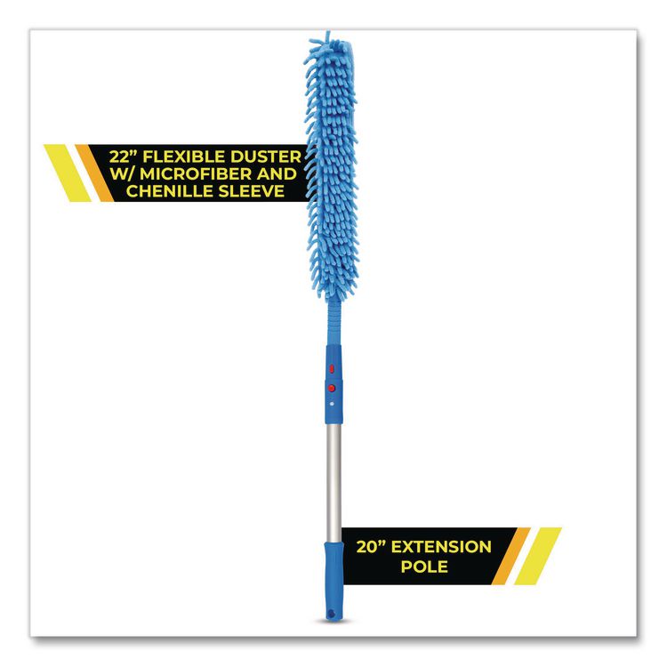 Flexible Wand Duster with Microfiber and Chenille Sleeve and 20" Pole, 2/Kit