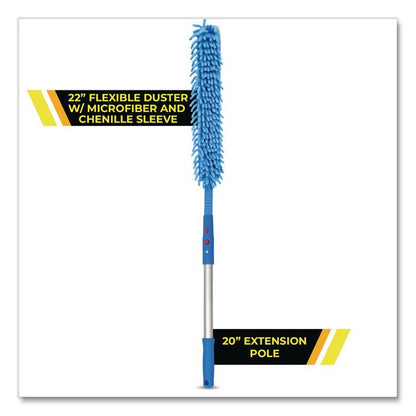 Flexible Wand Duster with Microfiber and Chenille Sleeve and 20" Pole, 2/Kit