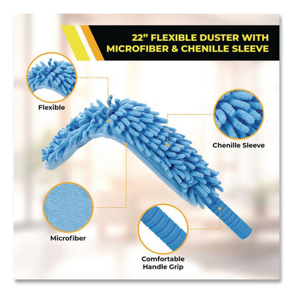 Flexible Wand Duster with Microfiber and Chenille Sleeve and 20" Pole, 2/Kit