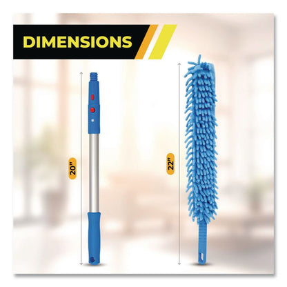 Flexible Wand Duster with Microfiber and Chenille Sleeve and 20" Pole, 2/Kit