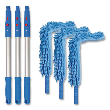 Flexible Wand Duster with Microfiber and Chenille Sleeve and 20" Pole, 3/Kit