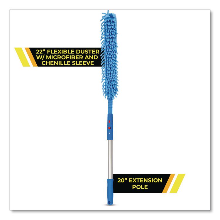 Flexible Wand Duster with Microfiber and Chenille Sleeve and 20" Pole, 3/Kit