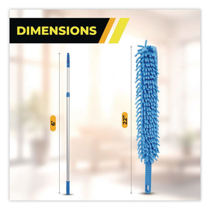 Flexible Wand Duster with Microfiber and Chenille Sleeve and 6 ft Telescopic Pole, 2/Kit