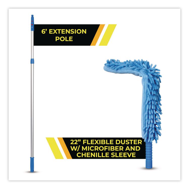 Flexible Wand Duster with Microfiber and Chenille Sleeve and 6 ft Telescopic Pole, 2/Kit