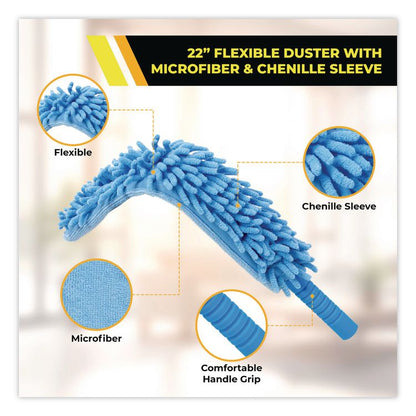 Flexible Wand Duster with Microfiber and Chenille Sleeve and 6 ft Telescopic Pole, 3/Kit