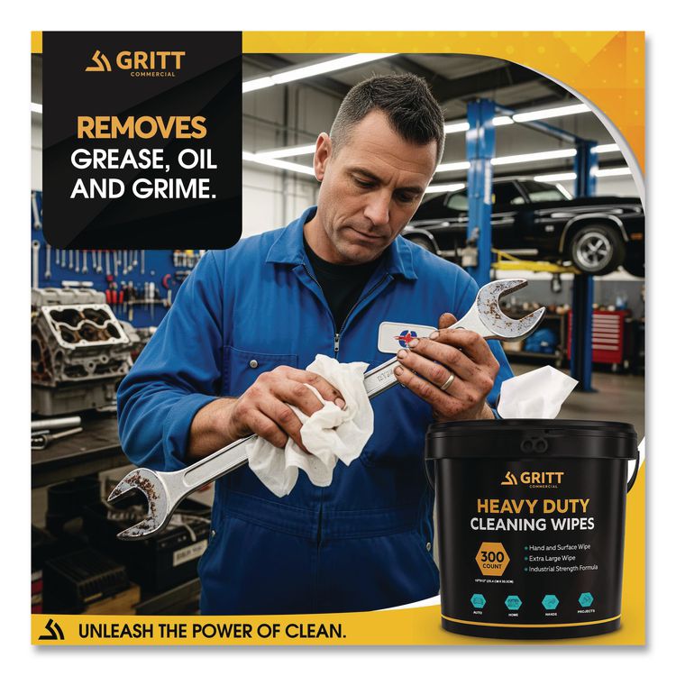 Heavy-Duty Cleaning Wipes, 10 x 12, Citrus, White, 300/Bucket