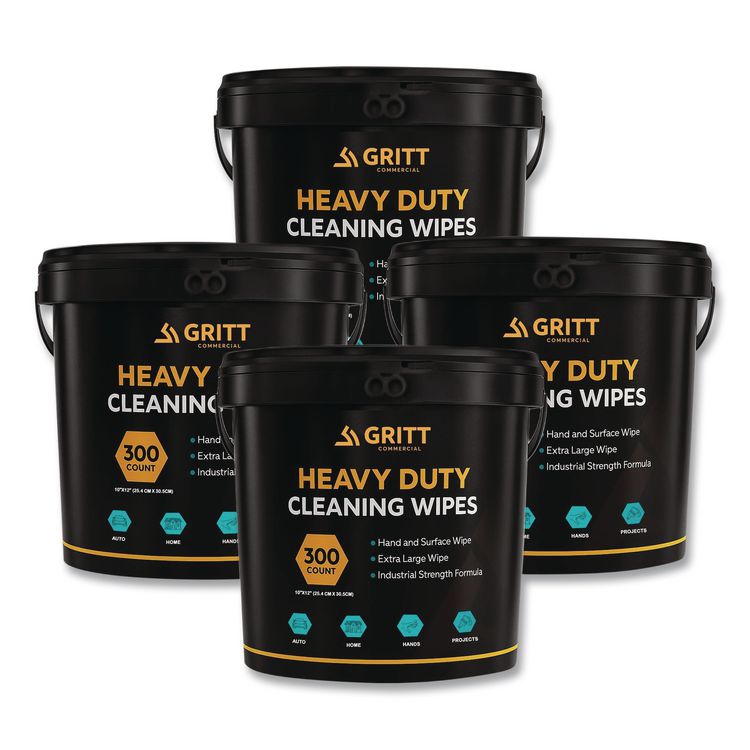 Heavy-Duty Cleaning Wipes, 10 x 12, Citrus, White, 300 Wipes/Bucket, 4 Buckets/Carton