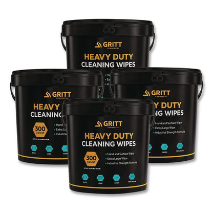 Heavy-Duty Cleaning Wipes, 10 x 12, Citrus, White, 300 Wipes/Bucket, 4 Buckets/Carton