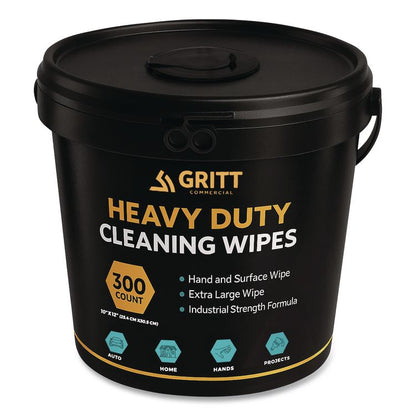 Heavy-Duty Cleaning Wipes, 10 x 12, Citrus, White, 300 Wipes/Bucket, 4 Buckets/Carton