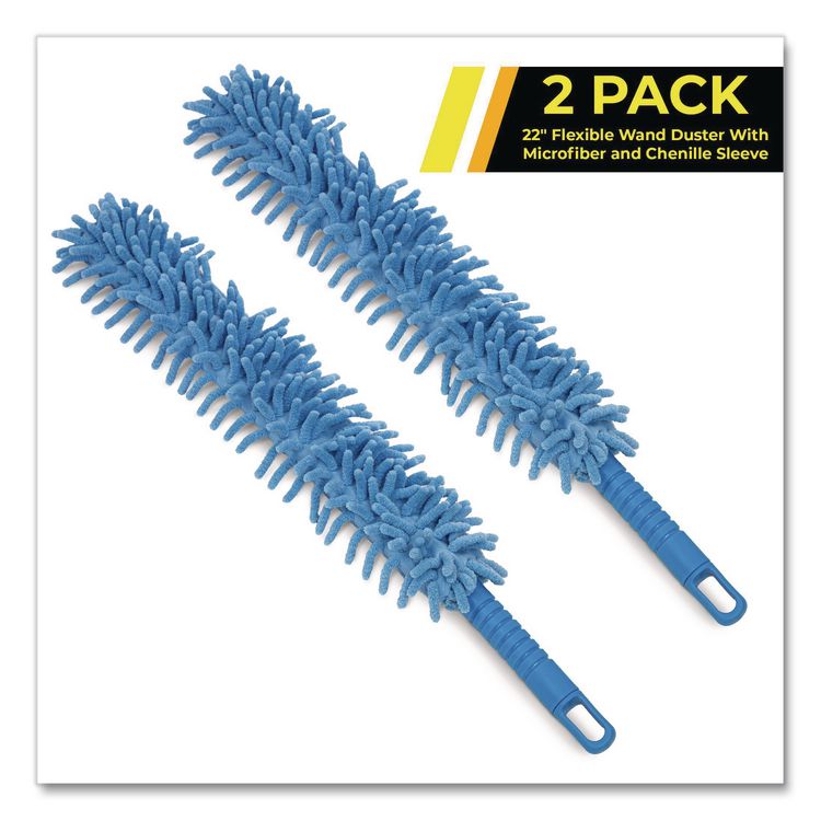 Flexible Wand Duster with Microfiber and Chenille Sleeve, 22" Length, 2/Pack