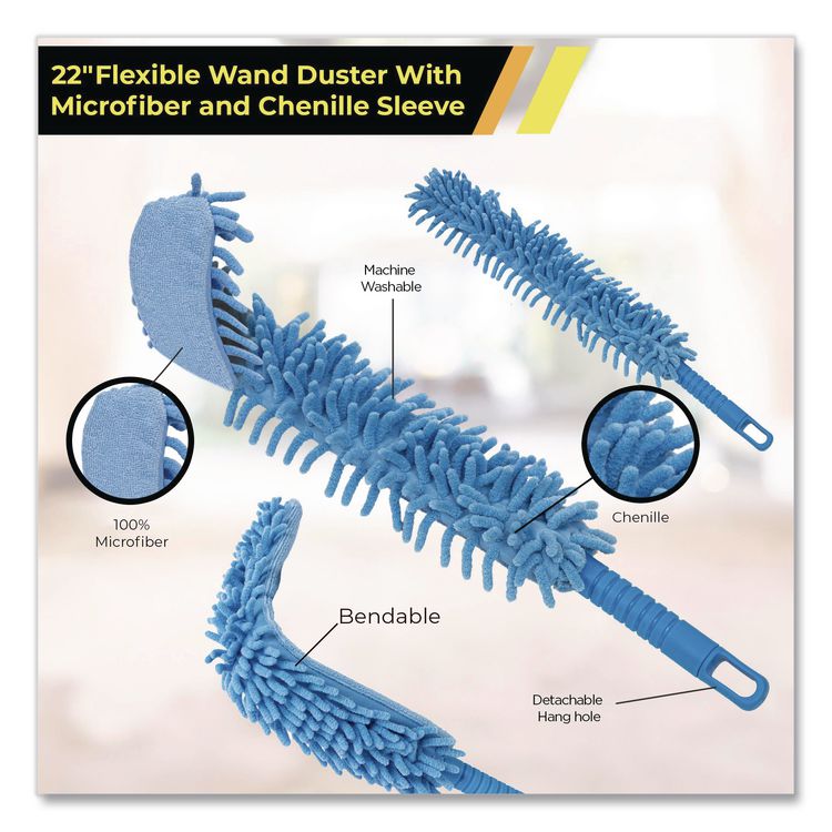 Flexible Wand Duster with Microfiber and Chenille Sleeve, 22" Length, 2/Pack