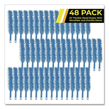 Flexible Wand Duster with Microfiber and Chenille Sleeve, 22" Length, 48/Carton