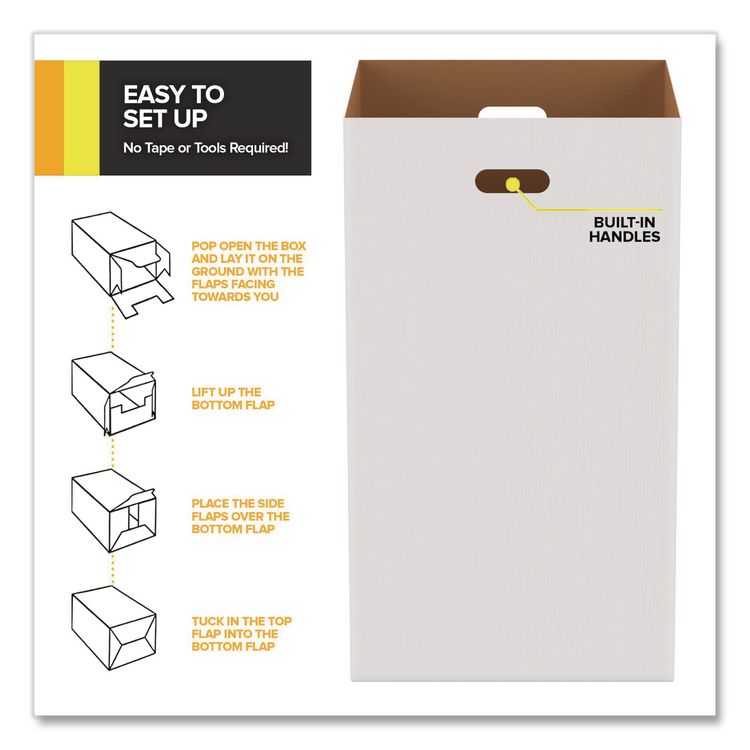 30 Gallon Corrugated Cardboard Trash Can and Recycling Container, White, 4/Carton
