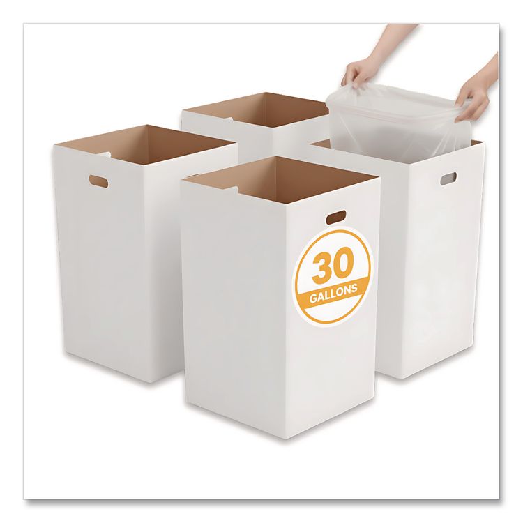 30 Gallon Corrugated Cardboard Trash Can and Recycling Container, White, 4/Carton
