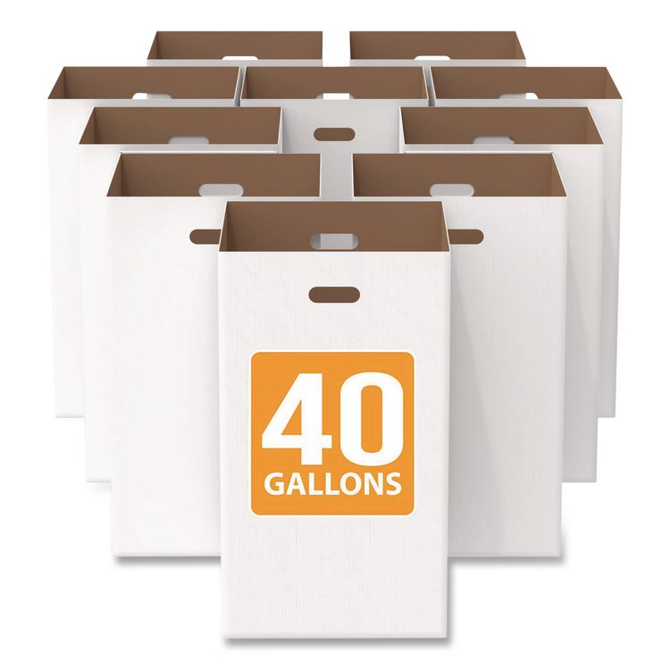 40 Gallon Corrugated Cardboard Trash Can and Recycling Container, White, 10/Carton