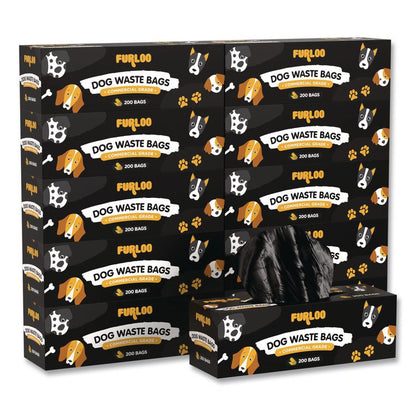Commercial Grade Dog Waste Station Refill Bags, Open-Face, 8" x 13", Black, 200 Bags/Roll, 10/Carton