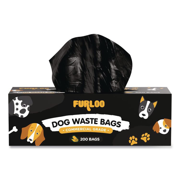 Commercial Grade Dog Waste Station Refill Bags, Open-Face, 8" x 13", Black, 200 Bags/Roll, 10/Carton