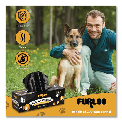 Commercial Grade Dog Waste Station Refill Bags, Open-Face, 8" x 13", Black, 200 Bags/Roll, 10/Carton