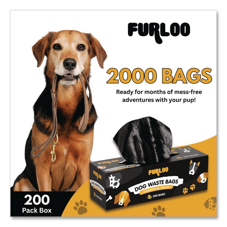 Commercial Grade Dog Waste Station Refill Bags, Open-Face, 8" x 13", Black, 200 Bags/Roll, 10/Carton