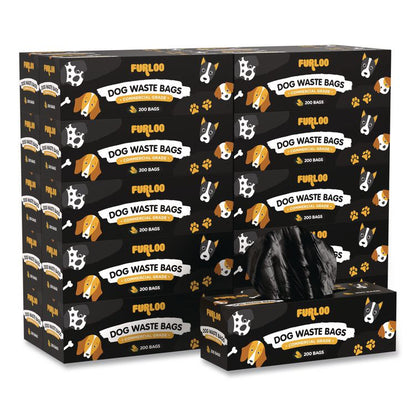 Commercial Grade Dog Waste Station Refill Bags, Open-Face, 8" x 13", Black, 200 Bags/Roll, 20/Carton