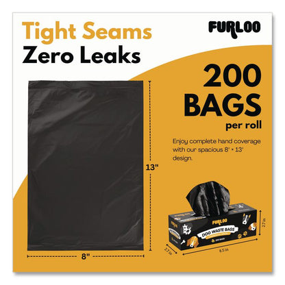 Commercial Grade Dog Waste Station Refill Bags, Open-Face, 8" x 13", Black, 200 Bags/Roll, 20/Carton