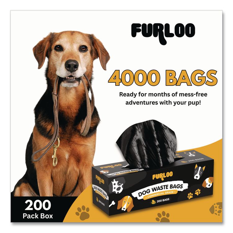 Commercial Grade Dog Waste Station Refill Bags, Open-Face, 8" x 13", Black, 200 Bags/Roll, 20/Carton