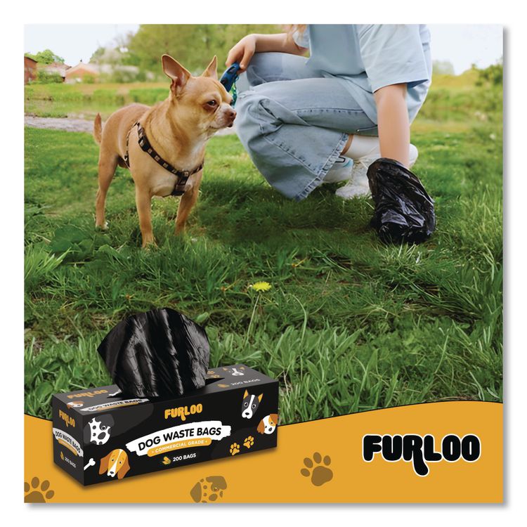 Commercial Grade Dog Waste Station Refill Bags, Open-Face, 8" x 13", Black, 200 Bags/Roll, 20/Carton