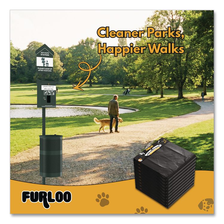 Pet Waste Station Header Heavy-Duty Leak-Resistant Dog Waste Refill Bags, Open-Face, 8.5" x 13.4", Black, 1000 Bags/Carton