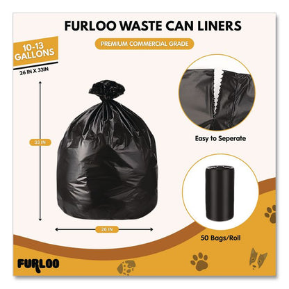 13-Gallon Heavy Duty Dog Waste Station Can Liners, Open-Face, 13 gal, 26" x 33", Black, 50 Bags
