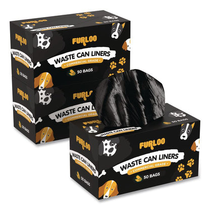 13-Gallon Heavy Duty Dog Waste Station Can Liners, Open-Face, 13 Gallons, 26" x 33", Black, 50 Bags/Roll, 2/Pack