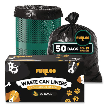 13-Gallon Heavy Duty Dog Waste Station Can Liners, Open-Face, 13 Gallons, 26" x 33", Black, 50 Bags/Roll, 2/Pack